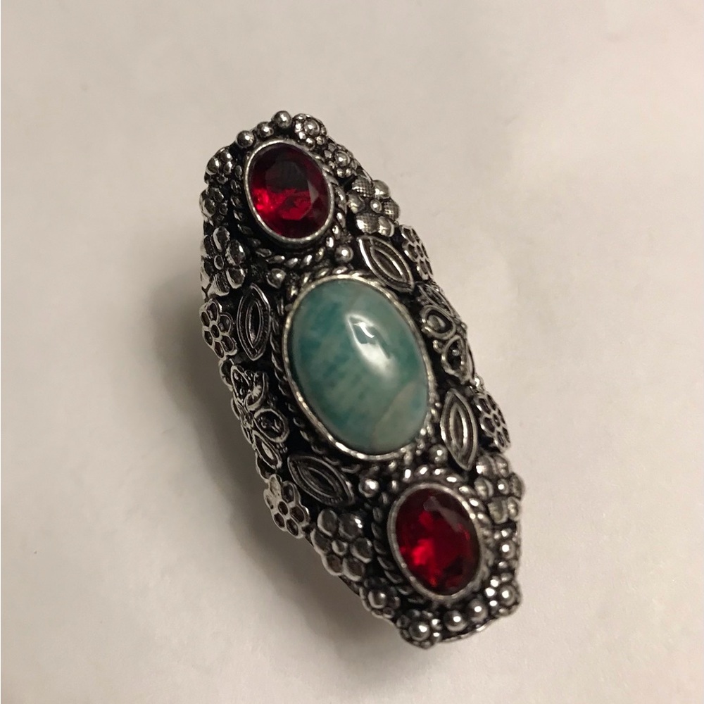 Amazonite Garnet Stamped 925 Sterling Silver Ring